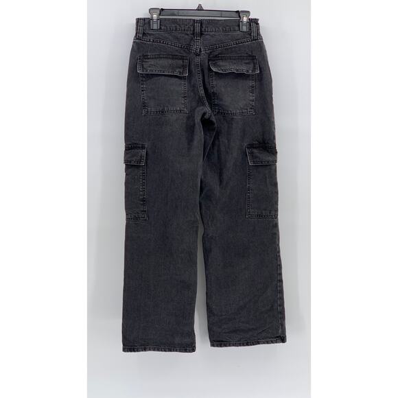 ASOS DESIGN Women’s Black Denim Straight-Leg Relaxed-Fit Cargo Jeans SZ 25 - Picture 2 of 10